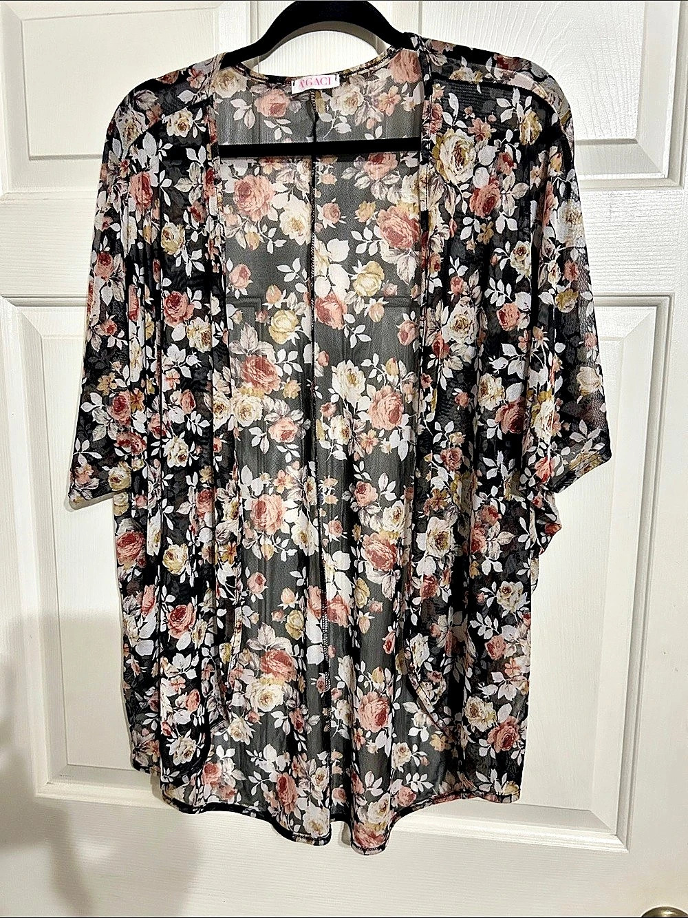 Floral Sheer Tunic in Black & Pink Like New